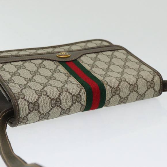 GUCCI GG Canvas Web Sherry Line Shoulder Bag PVC Beige Green Red Auth ep5199 - Picture 6 of 16